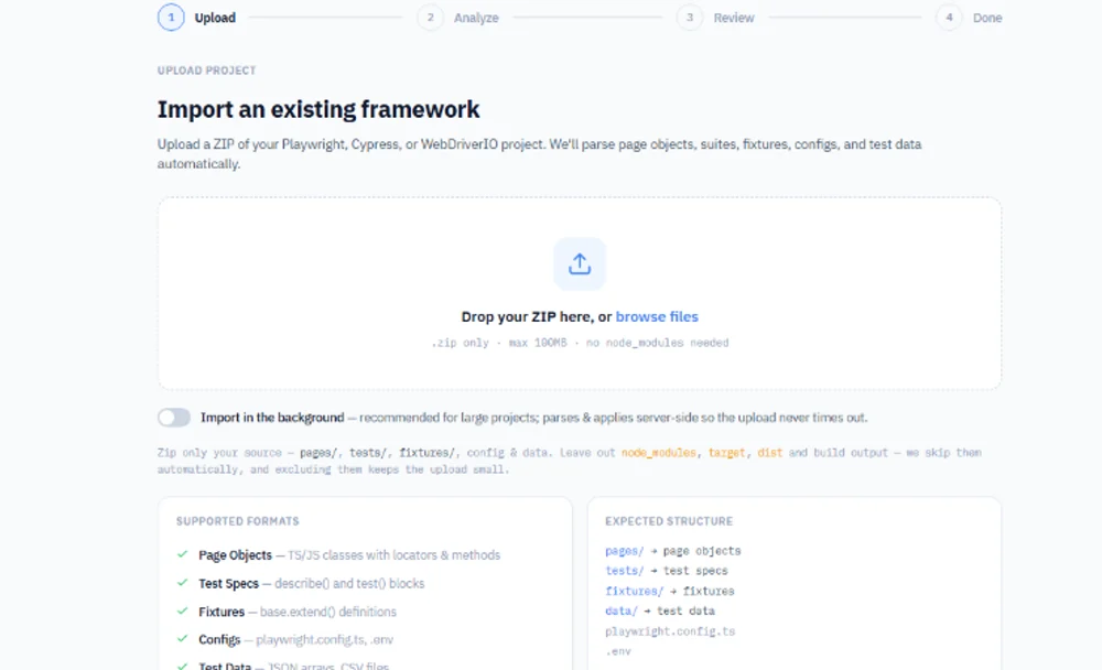 Import an existing test framework into TeloQI